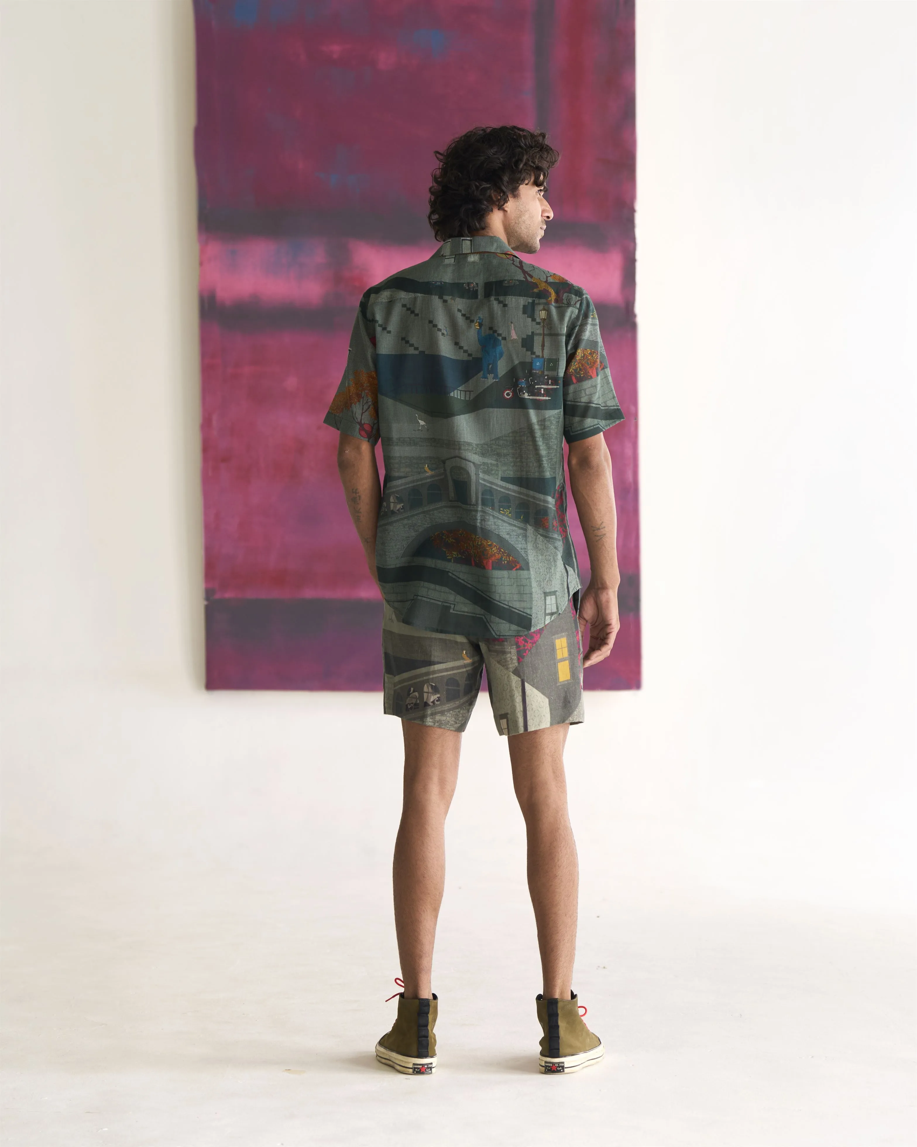Summer Shorts Short Animal Linen Sage P114LI387 SuketDhir