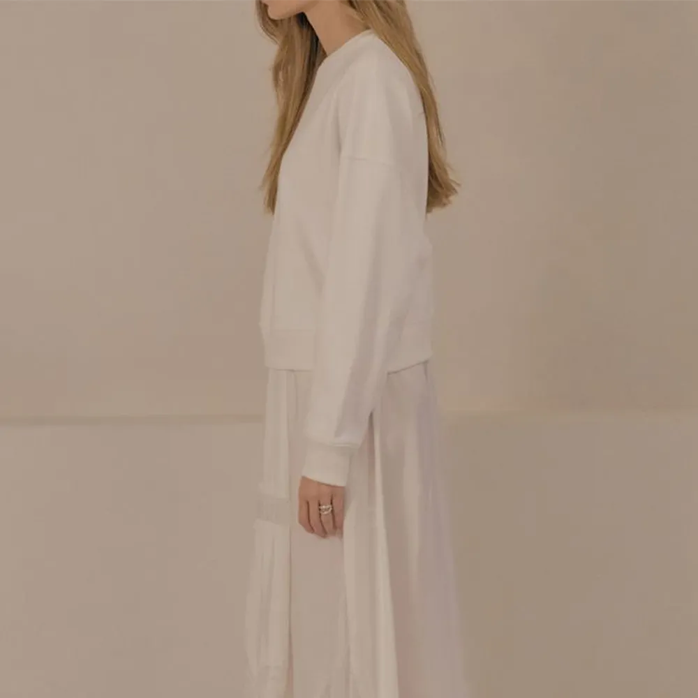 Sweatshirt And Charmeuse Skirt Layering Dress