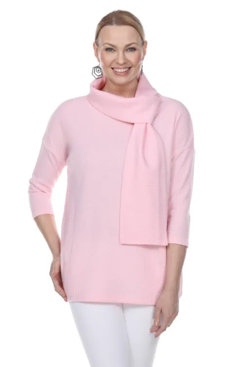 T5222 - Waffle Knit Tie Neck Top