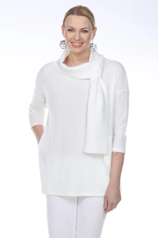 T5222 - Waffle Knit Tie Neck Top