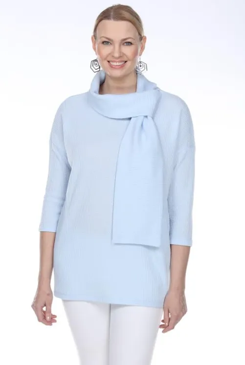 T5222 - Waffle Knit Tie Neck Top