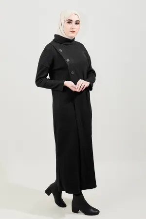 Tabia Modest Ribbed Cardigan | Black