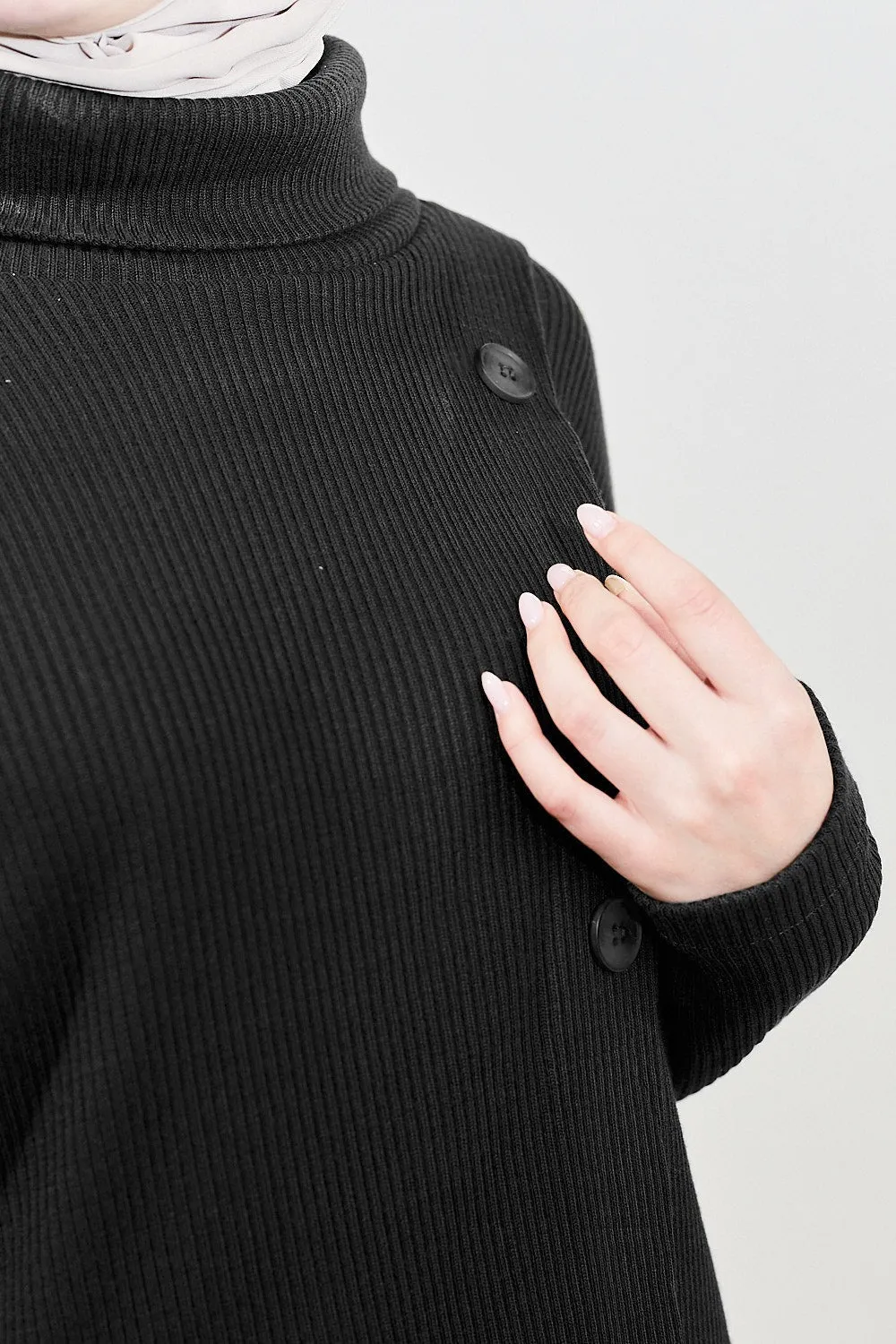 Tabia Modest Ribbed Cardigan | Black