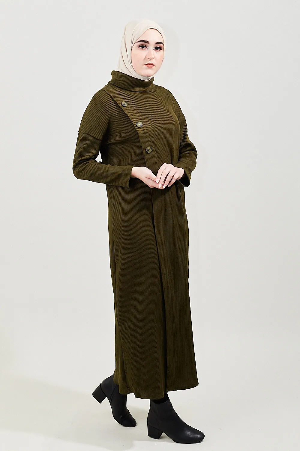 Tabia Modest Ribbed Cardigan | Emerald
