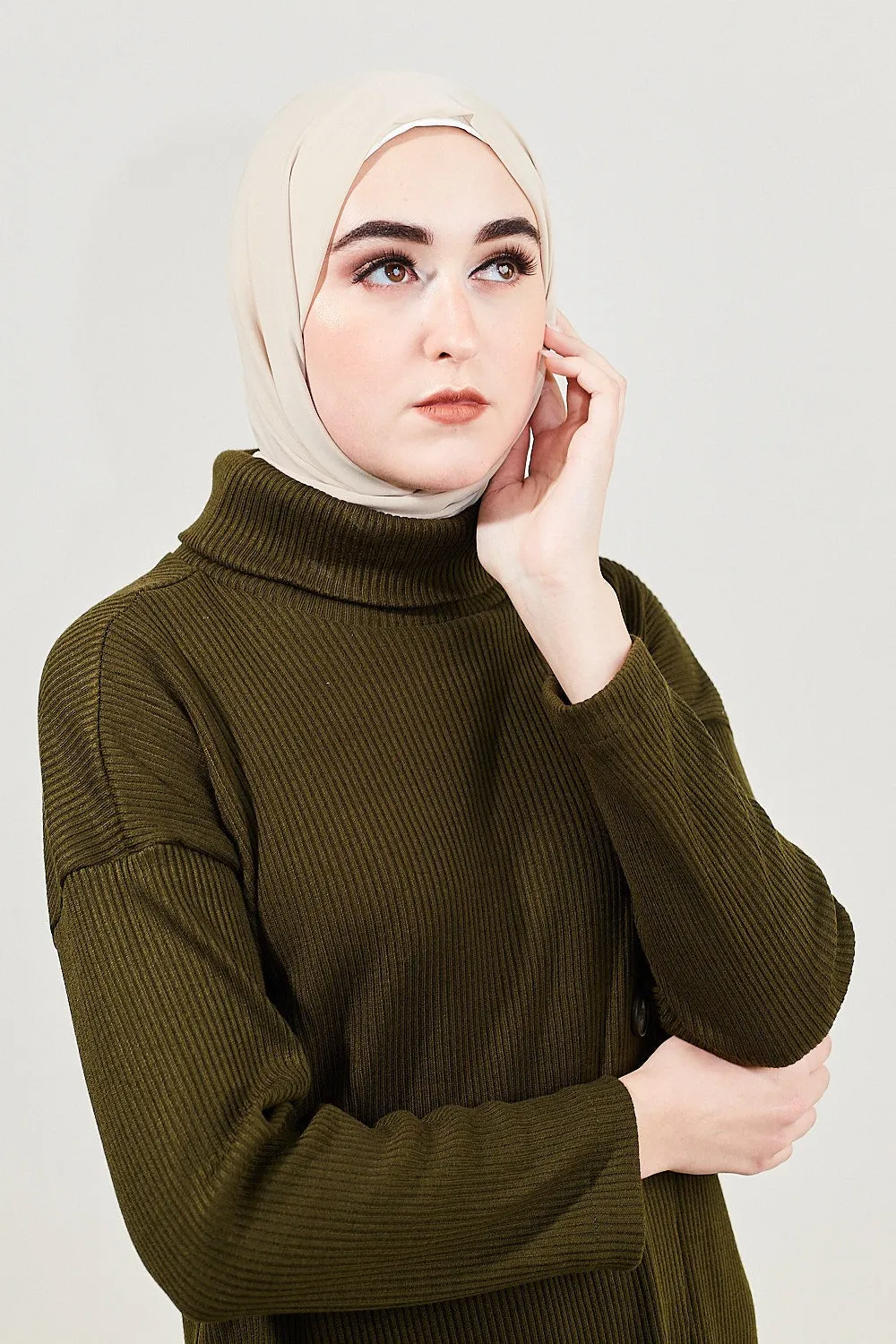 Tabia Modest Ribbed Cardigan | Emerald