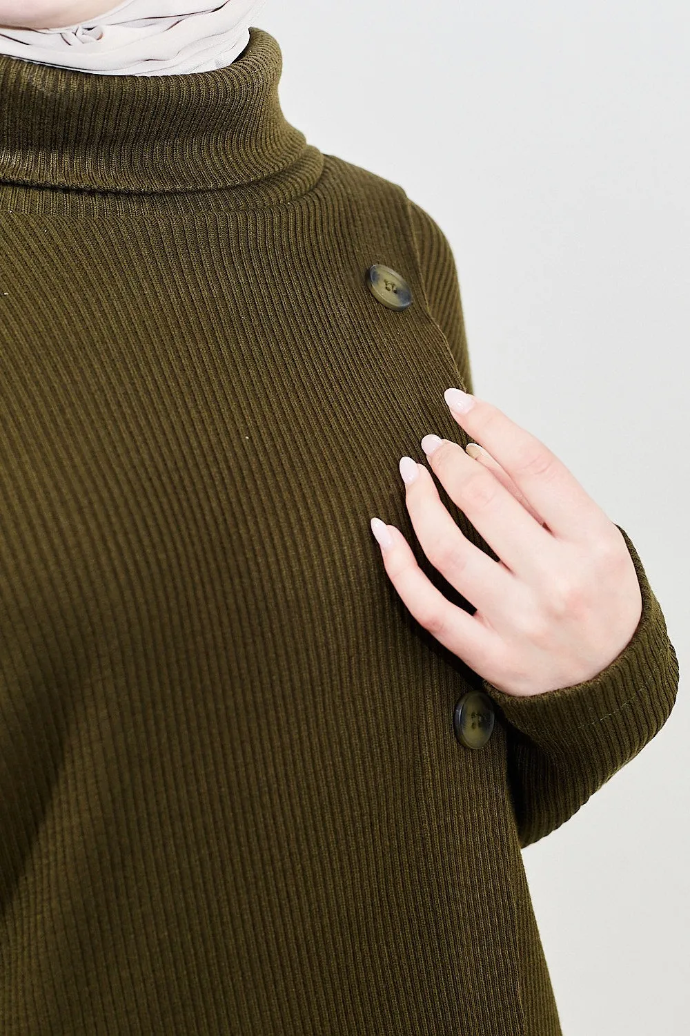 Tabia Modest Ribbed Cardigan | Emerald