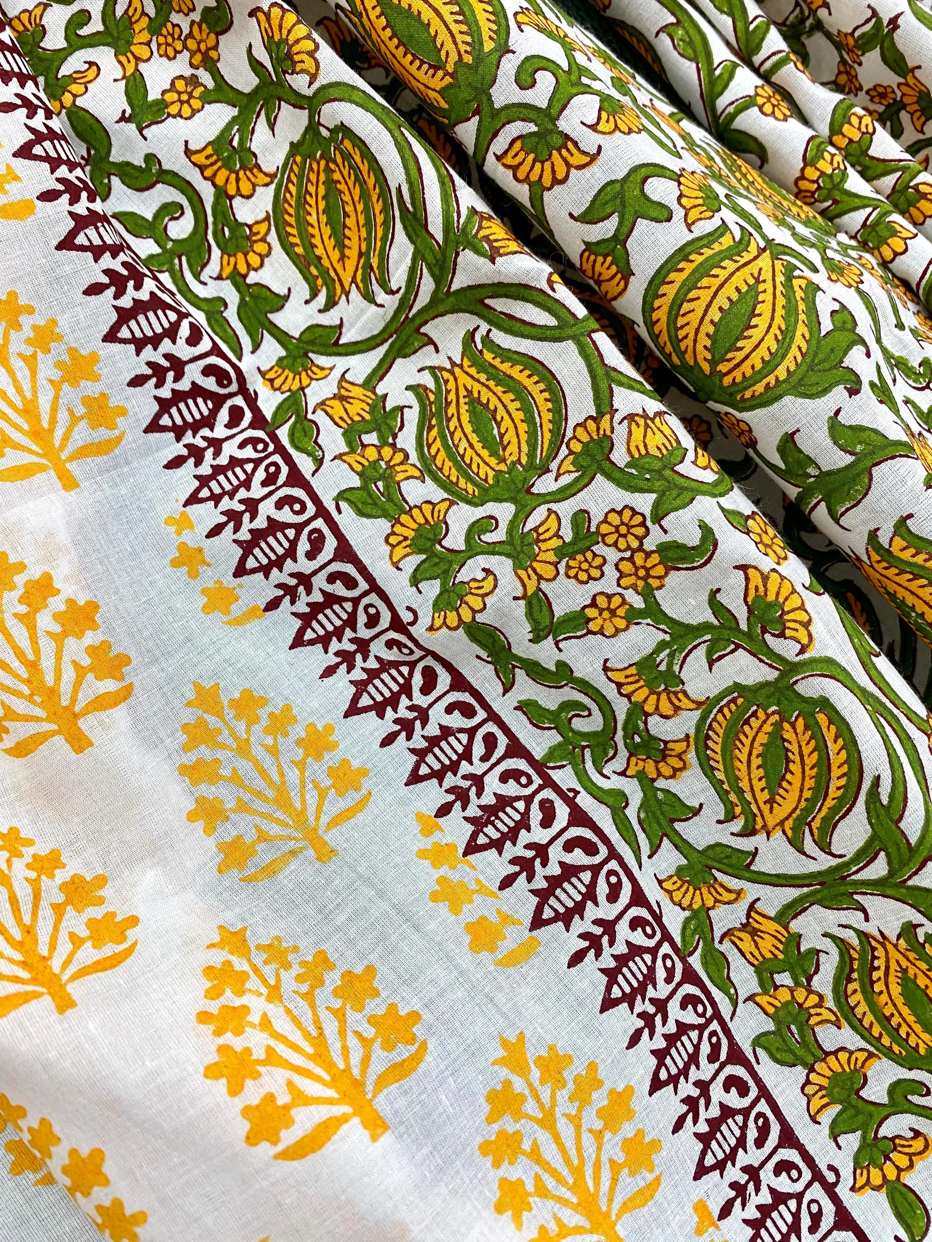 Tangy Green Kalamkari Block Printed Voile Cotton Scarf