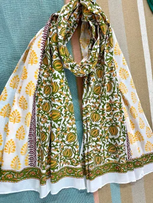 Tangy Green Kalamkari Block Printed Voile Cotton Scarf