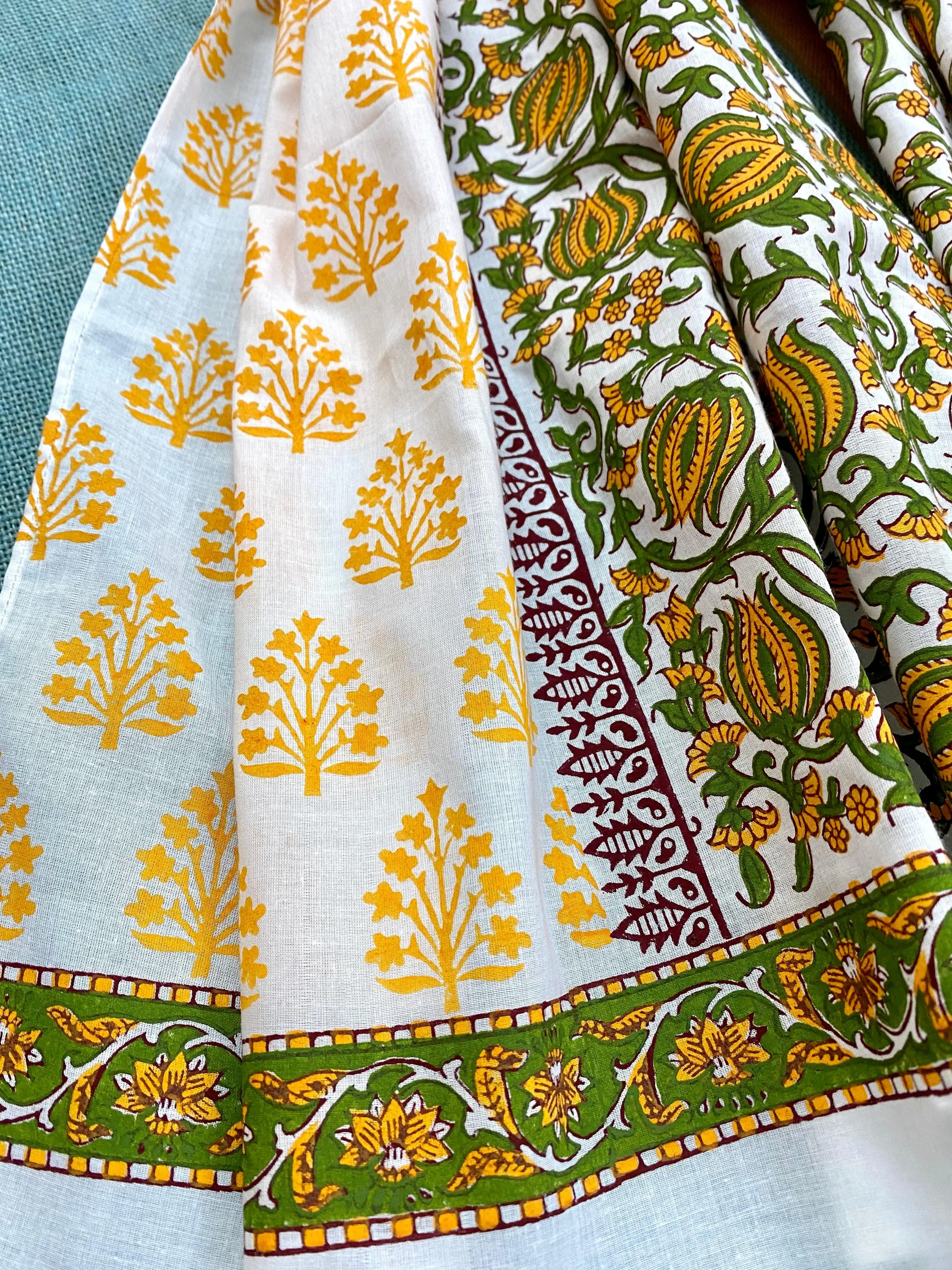Tangy Green Kalamkari Block Printed Voile Cotton Scarf