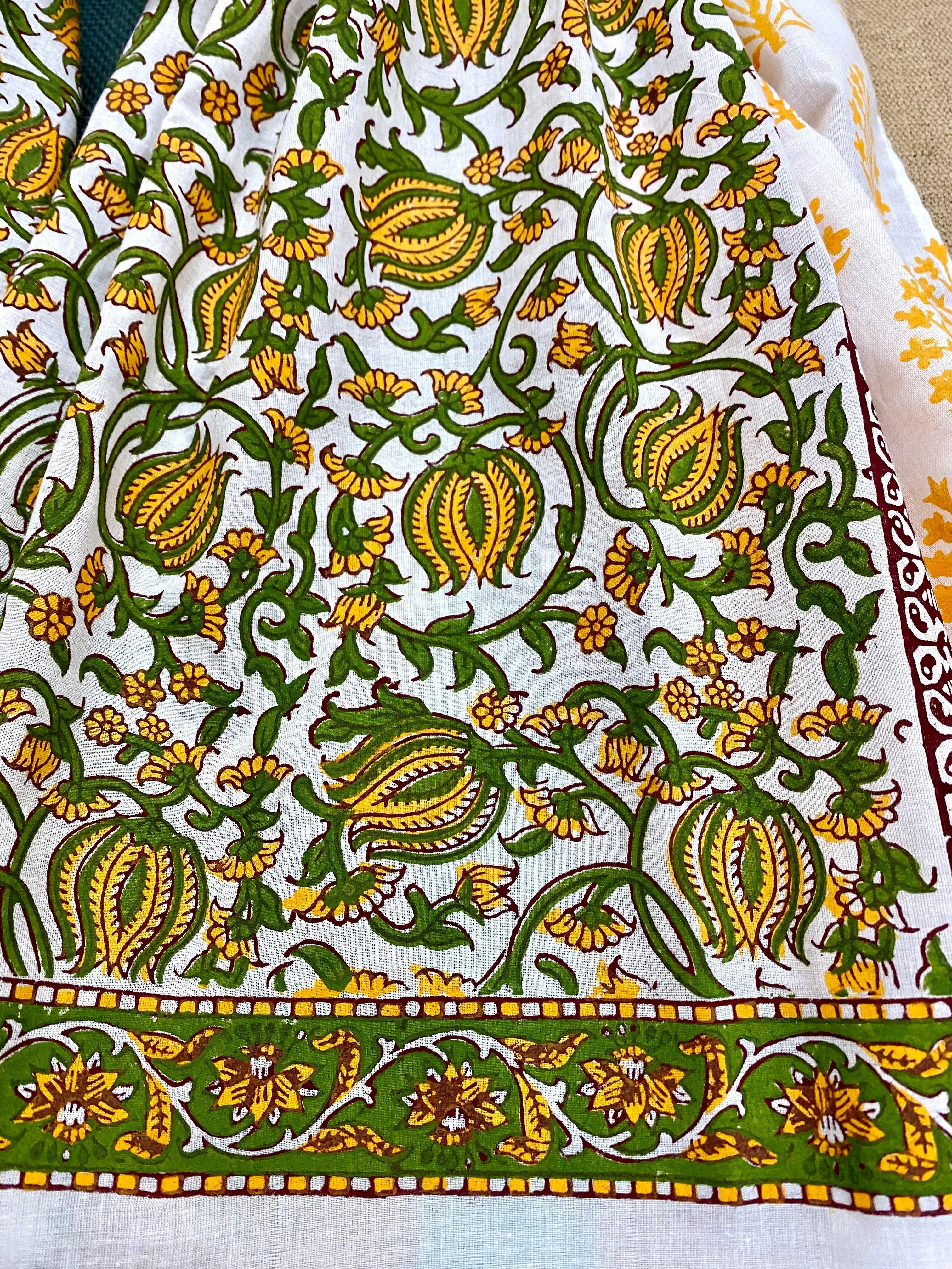 Tangy Green Kalamkari Block Printed Voile Cotton Scarf