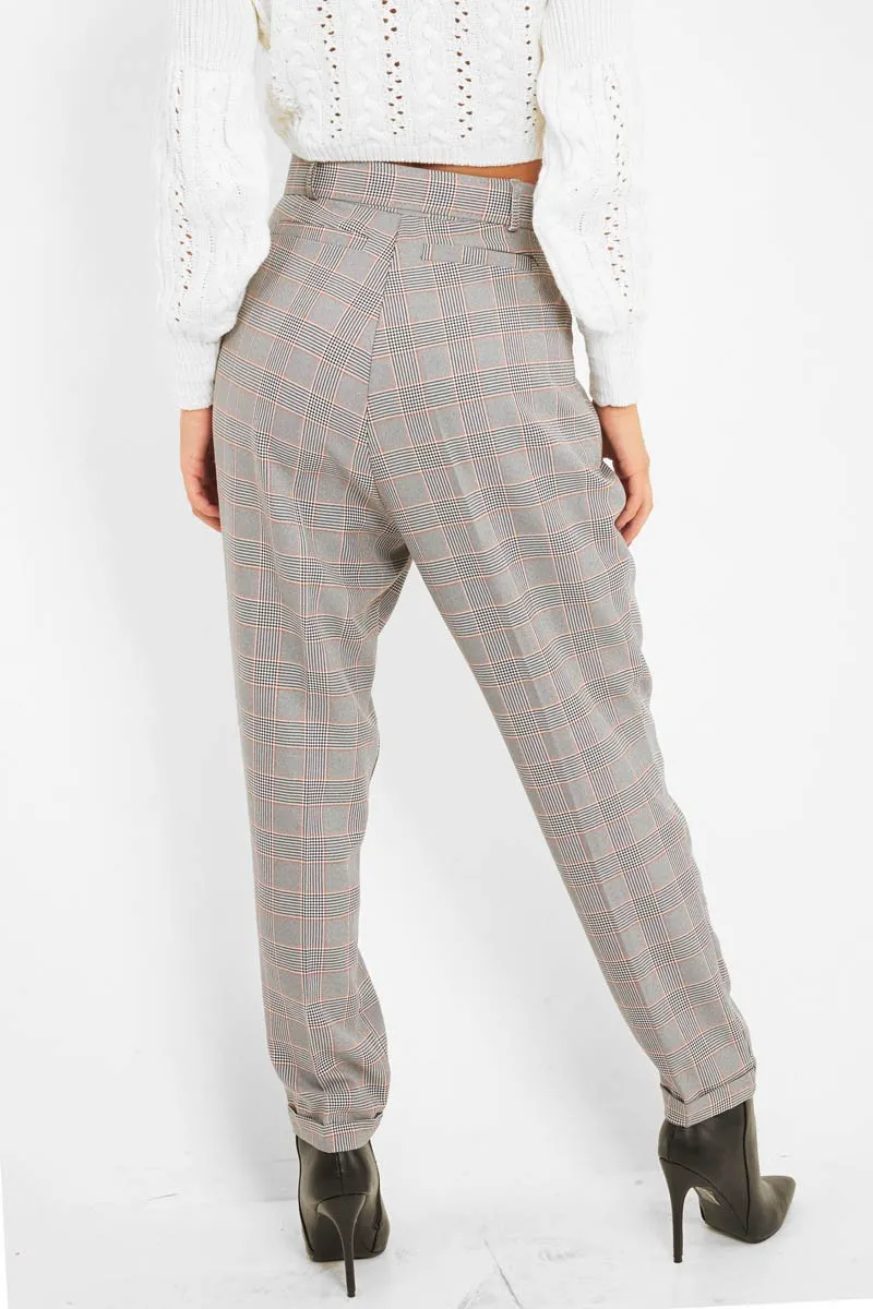 Tartan High Waist Tapered Cigarette Trousers - Maddy