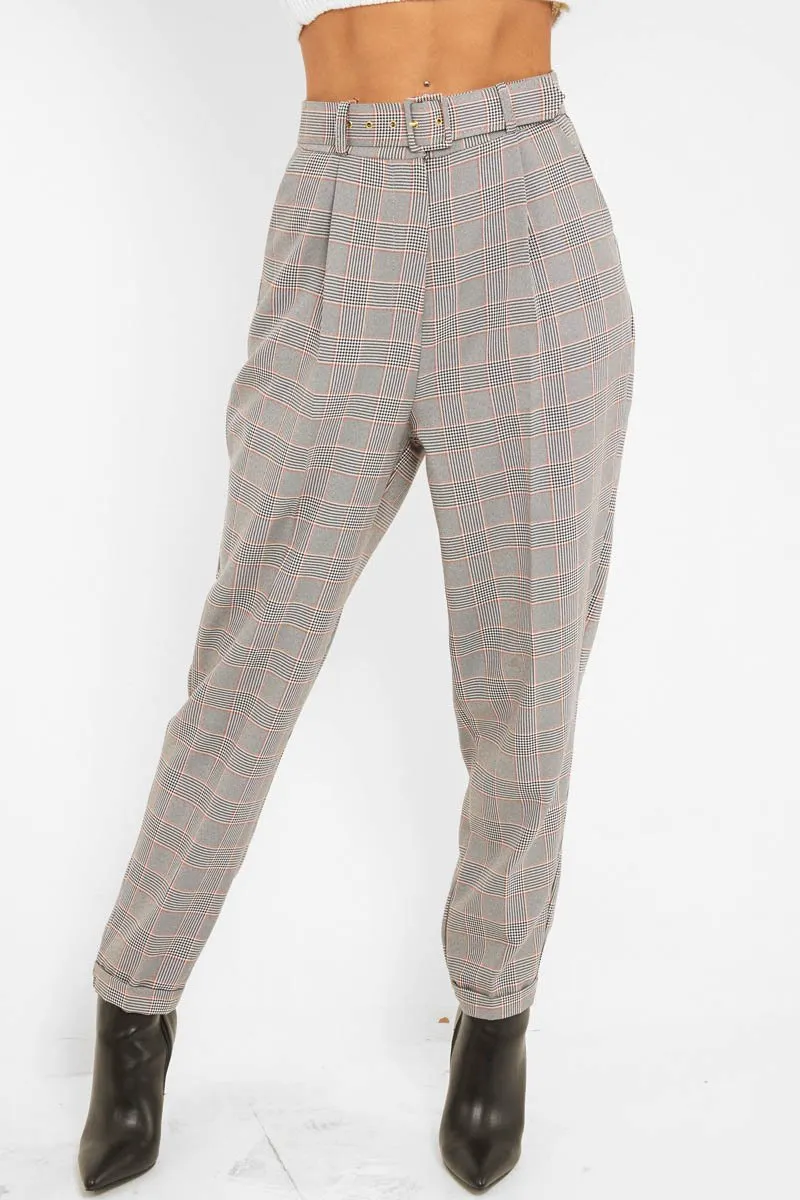 Tartan High Waist Tapered Cigarette Trousers - Maddy