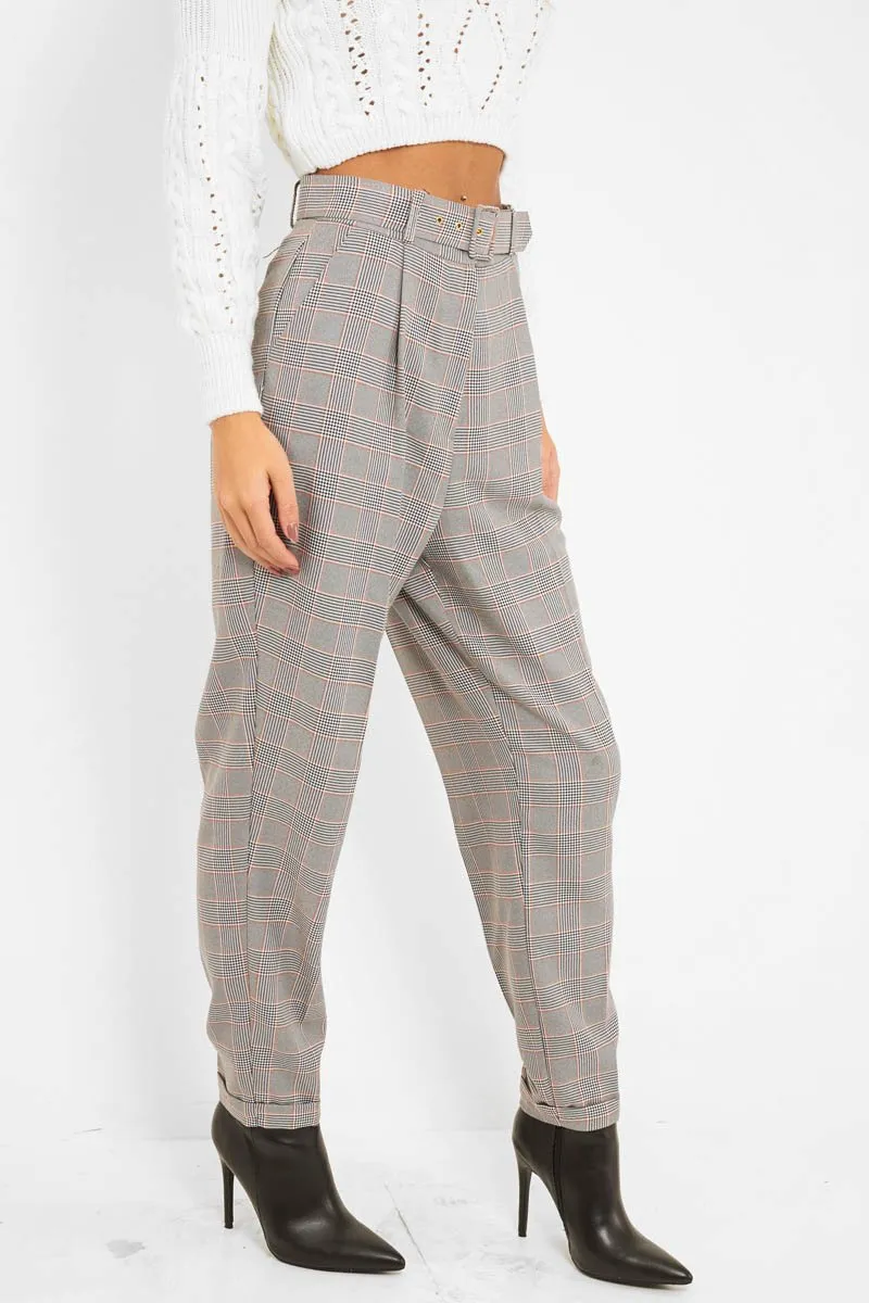 Tartan High Waist Tapered Cigarette Trousers - Maddy