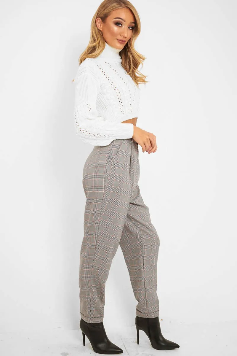 Tartan High Waist Tapered Cigarette Trousers - Maddy