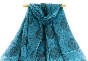 Teal Elegance Royal Paisley Pashmina Scarf Bohemian Shawl