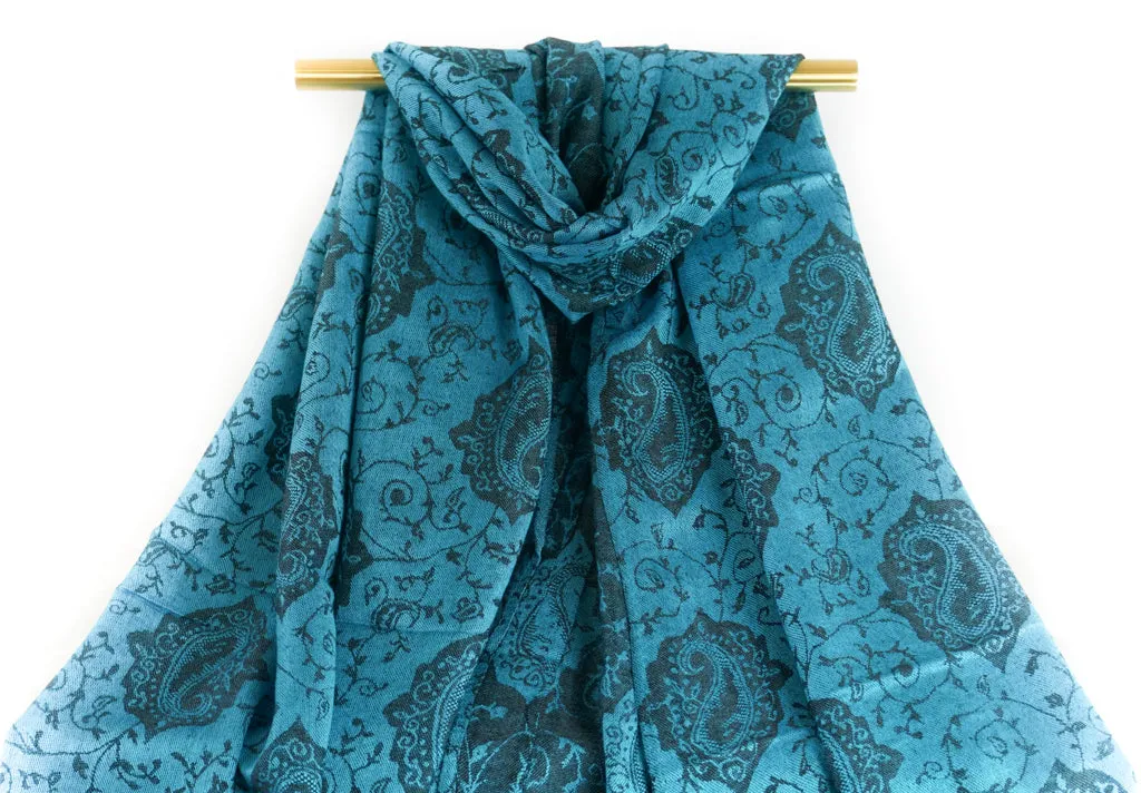 Teal Elegance Royal Paisley Pashmina Scarf Bohemian Shawl