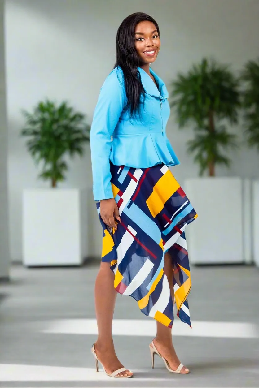 Teal Jacket Hilow Scarf Skirt Set