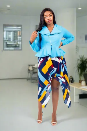 Teal Jacket Hilow Scarf Skirt Set