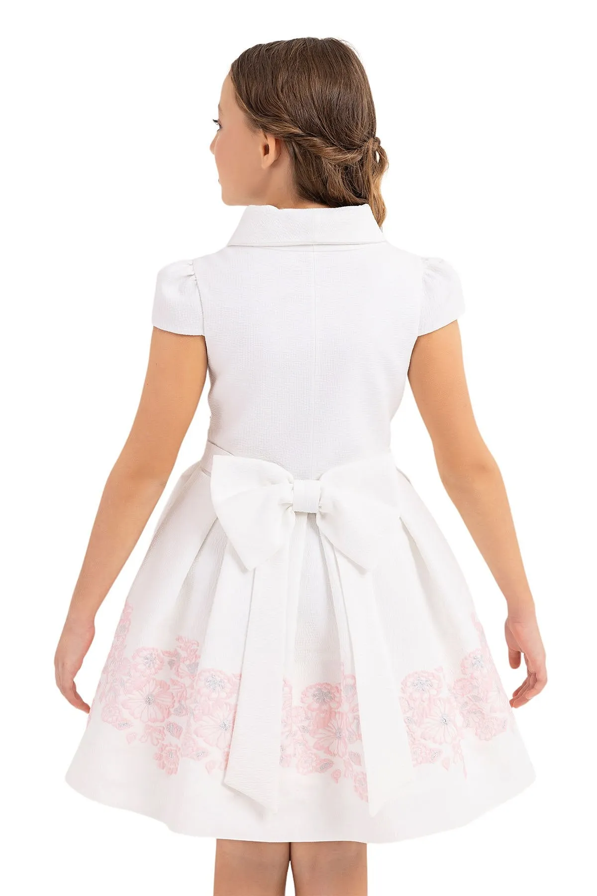 Teen Girl Semi-Formal Dress with Scarf Collar and Pink flowers