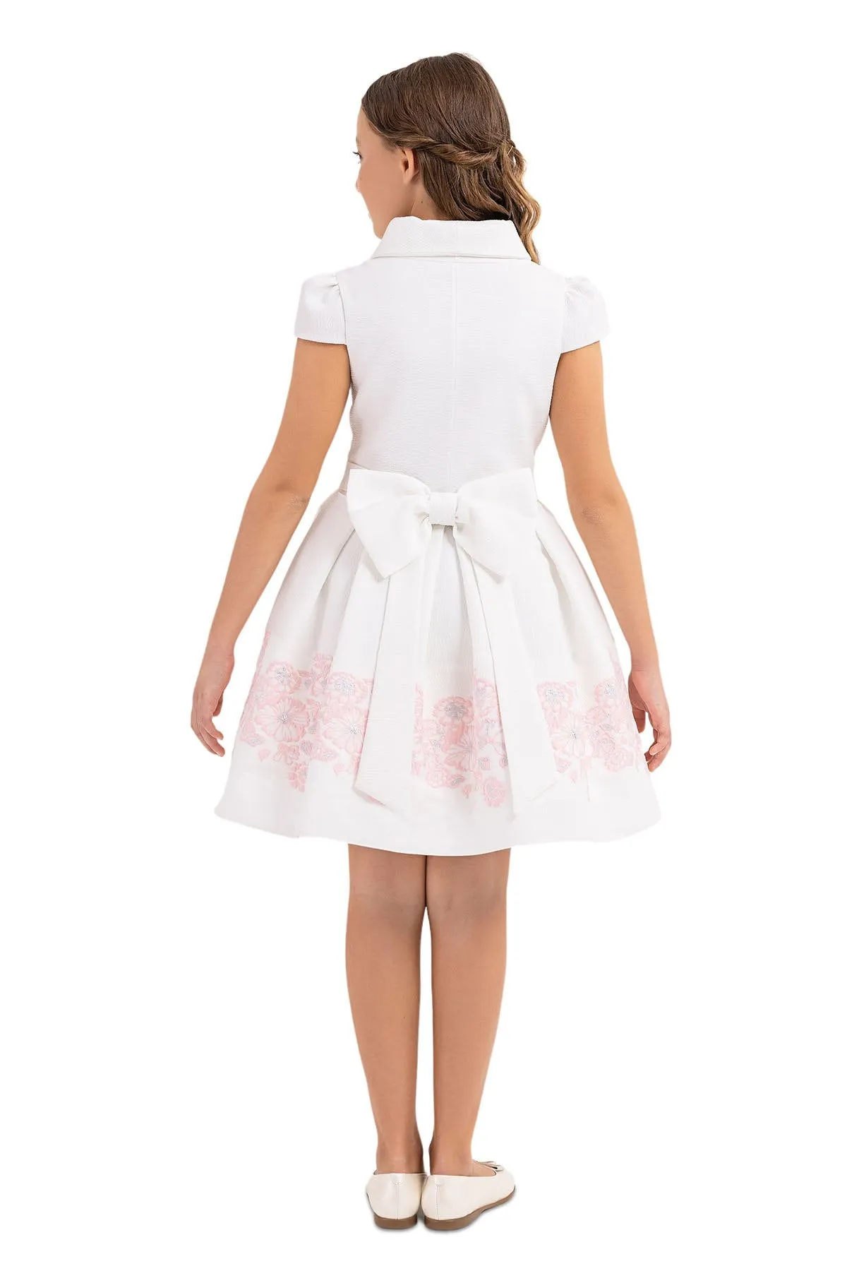 Teen Girl Semi-Formal Dress with Scarf Collar and Pink flowers