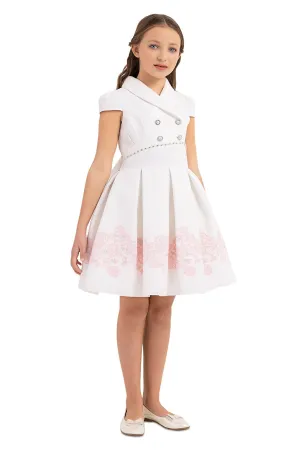 Teen Girl Semi-Formal Dress with Scarf Collar and Pink flowers