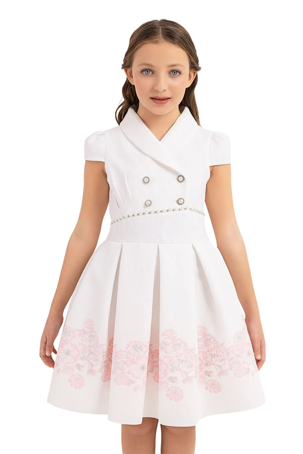 Teen Girl Semi-Formal Dress with Scarf Collar and Pink flowers