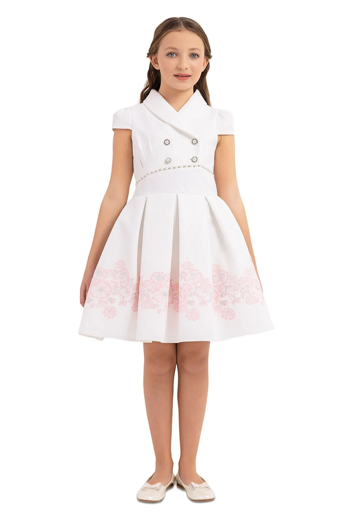 Teen Girl Semi-Formal Dress with Scarf Collar and Pink flowers