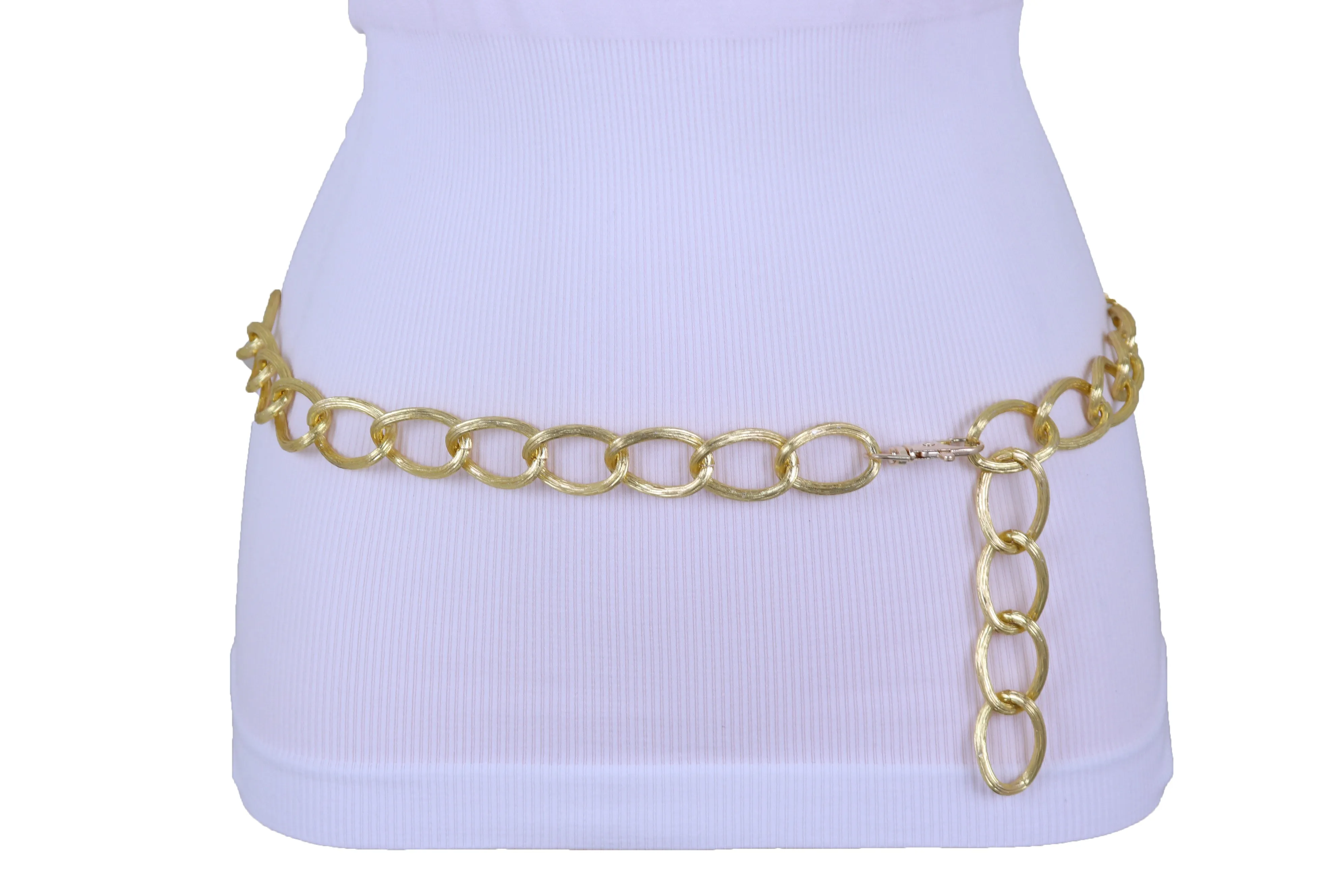 Textured Gold Colored Metal Chain Link Belt