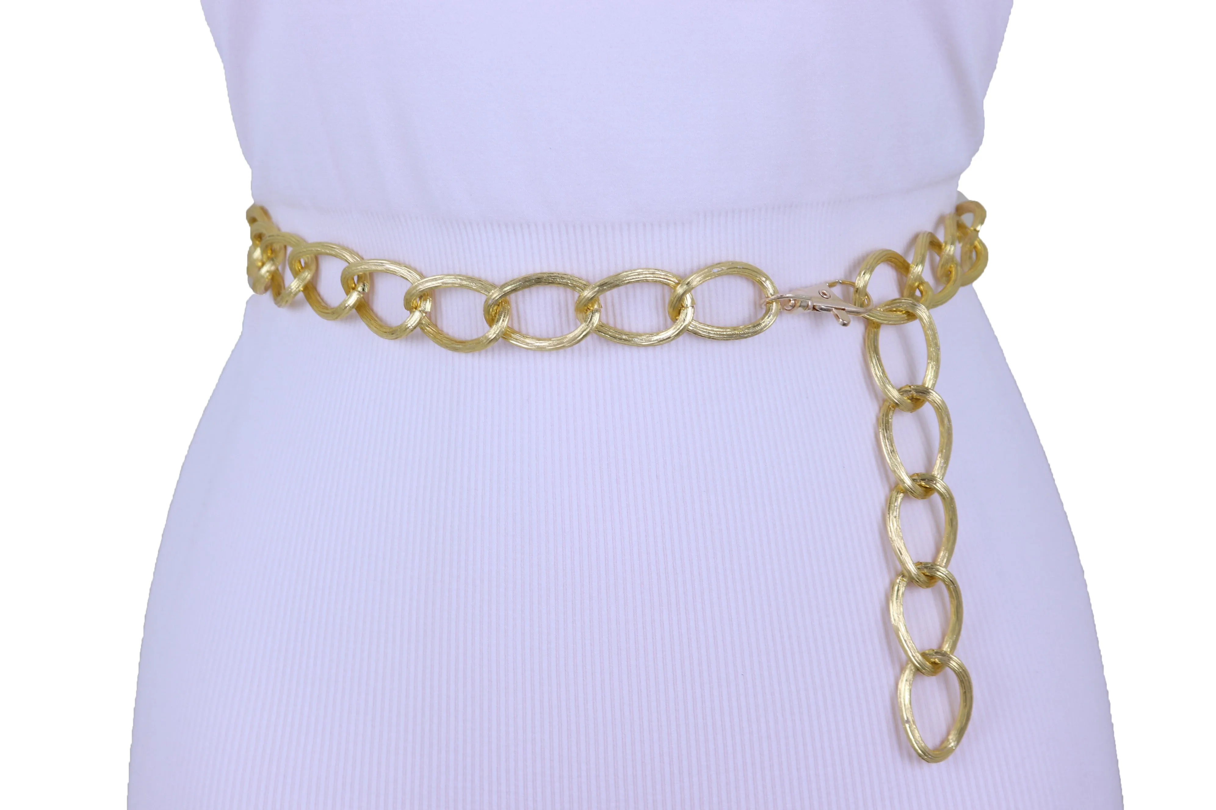Textured Gold Colored Metal Chain Link Belt