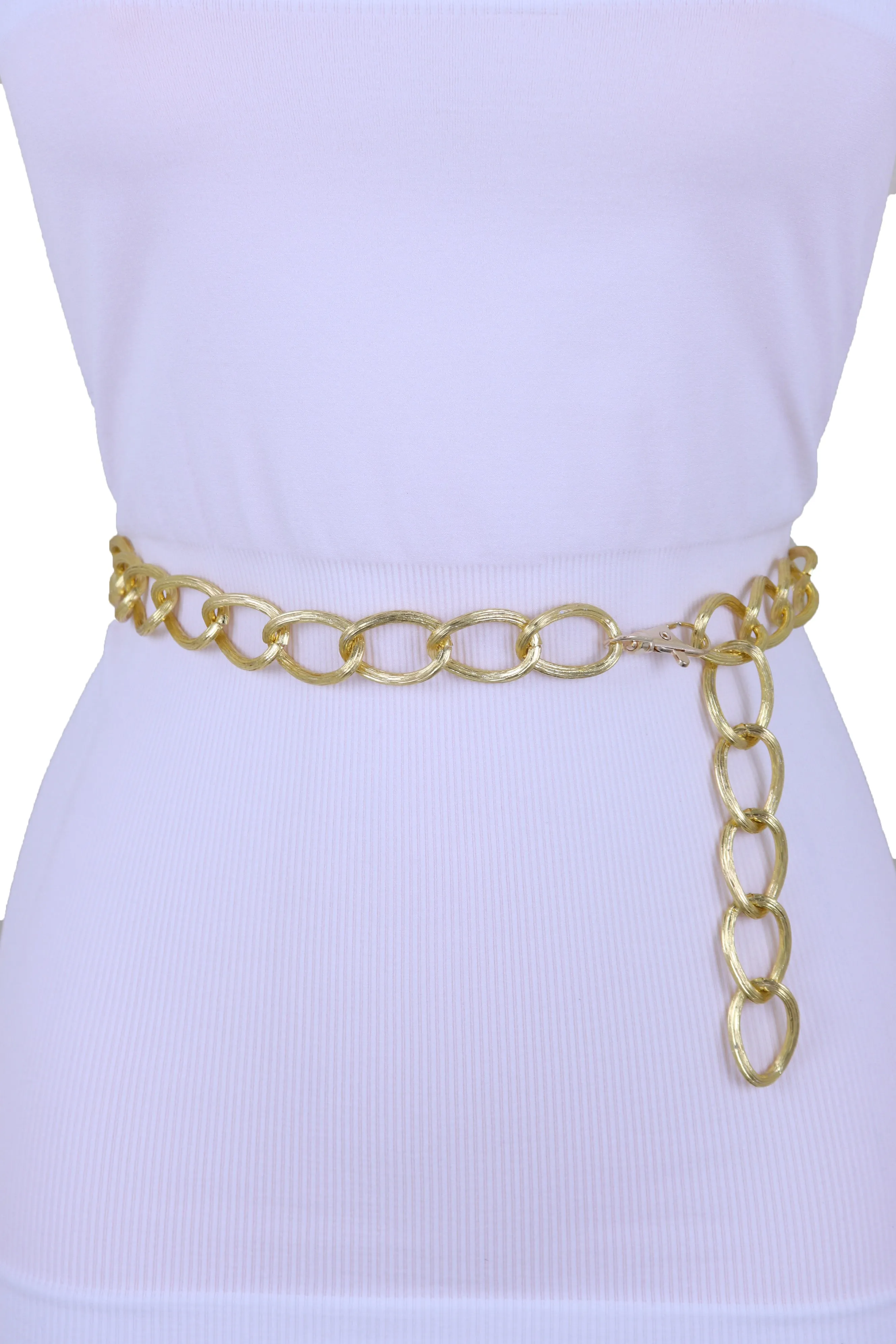 Textured Gold Colored Metal Chain Link Belt