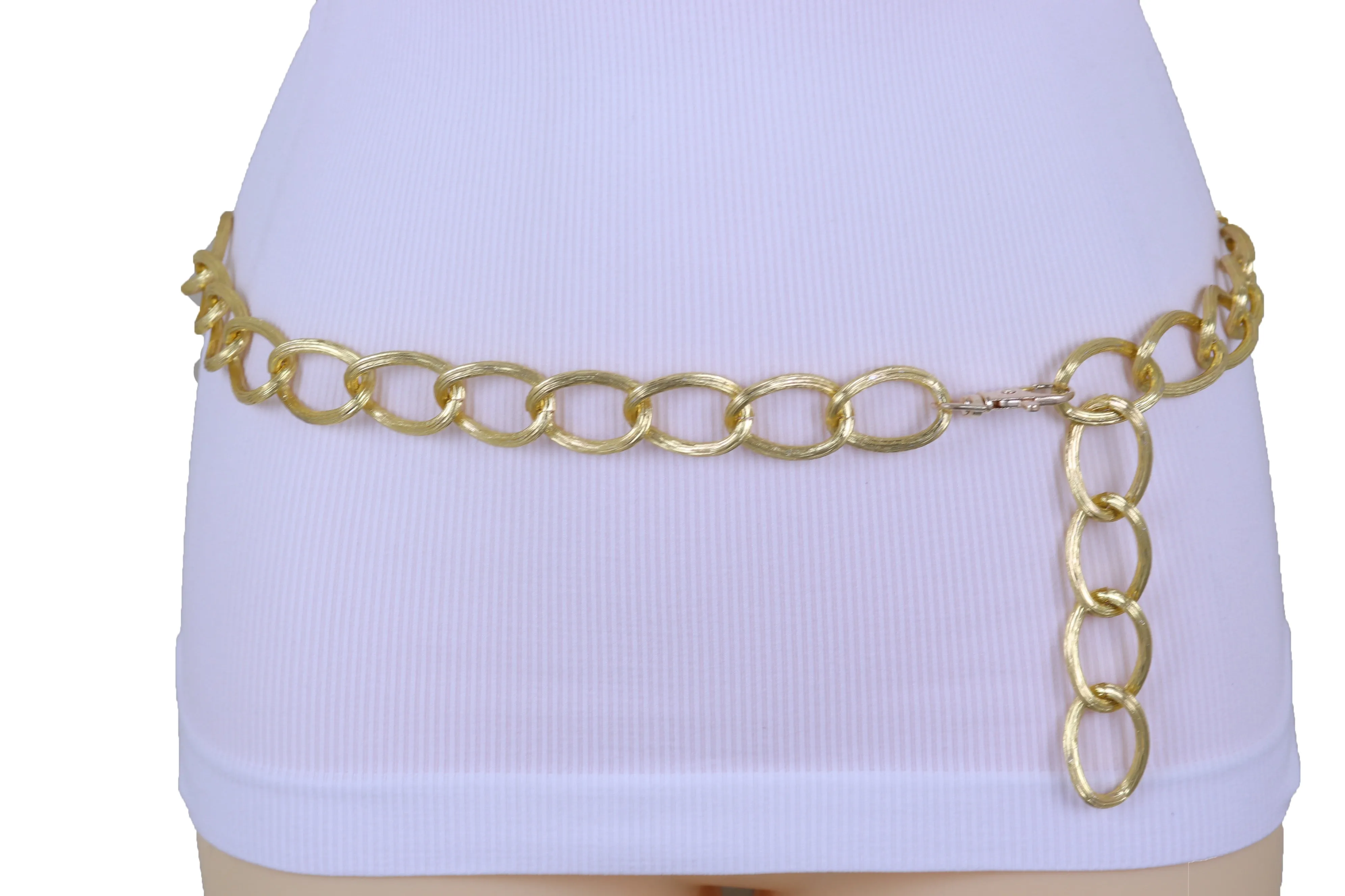 Textured Gold Colored Metal Chain Link Belt
