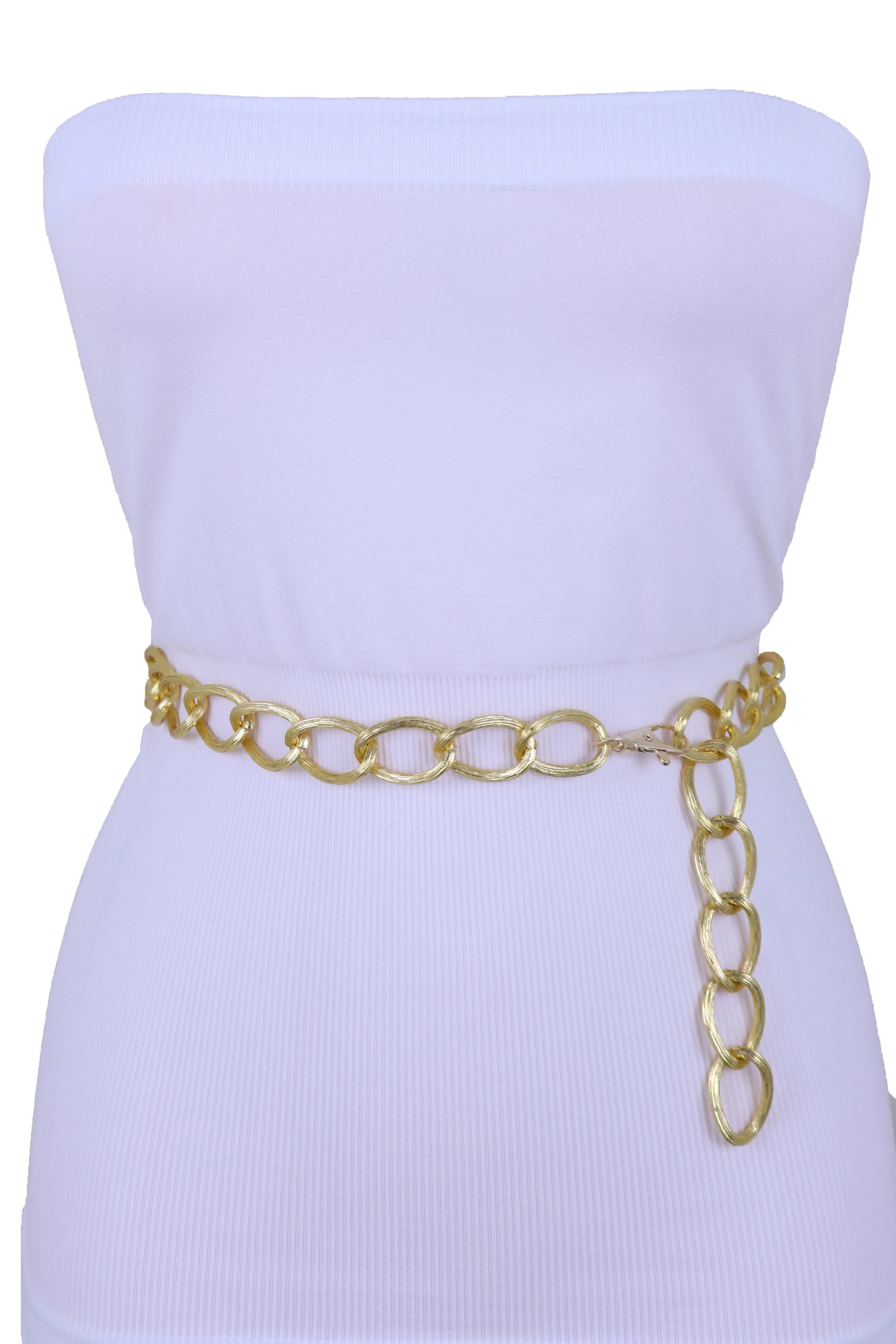 Textured Gold Colored Metal Chain Link Belt