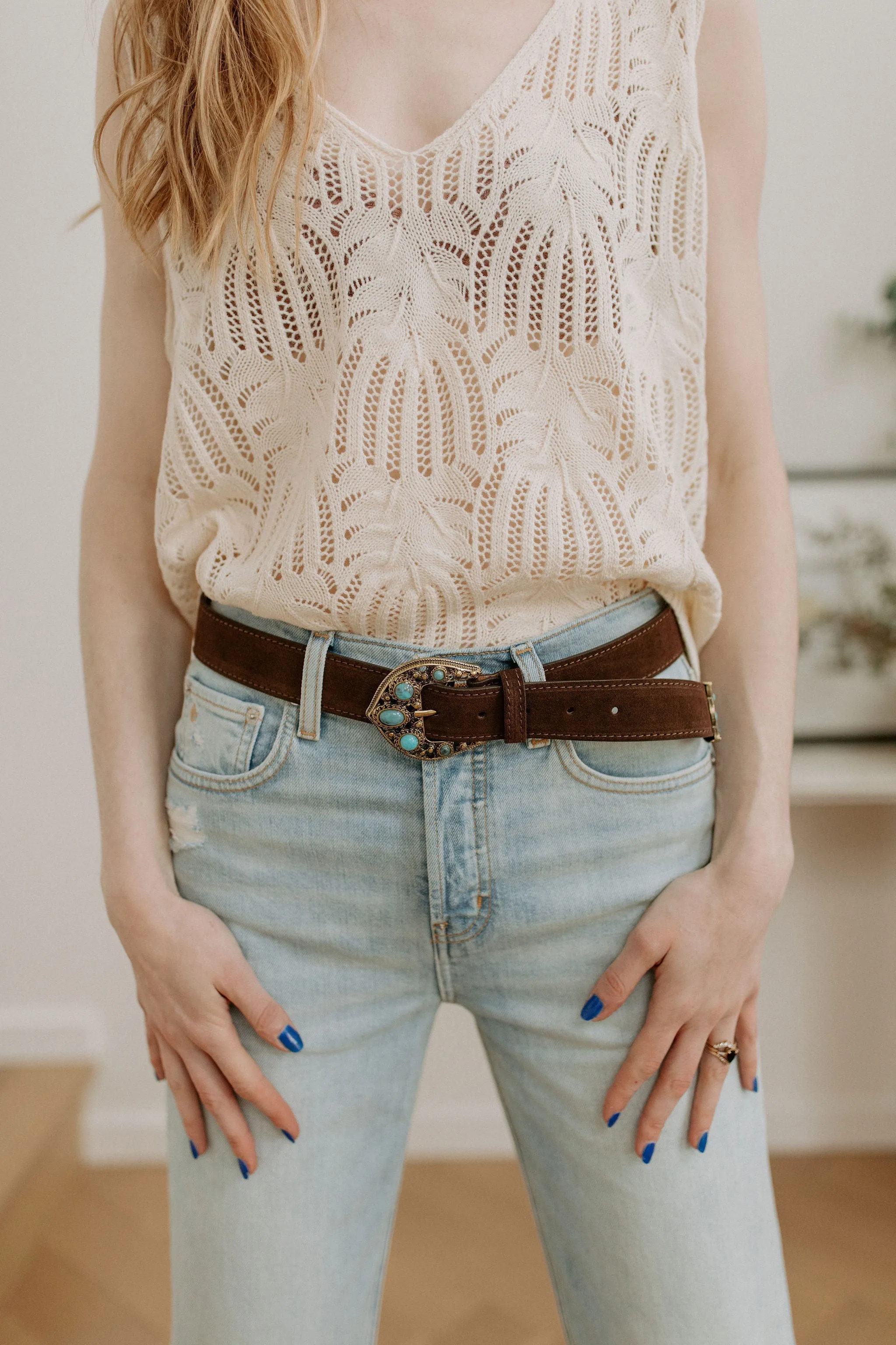 The Allyah Suede Belt by FRNCH - Chocolate