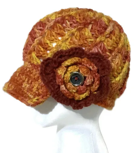 THE BEEDANCE HAT, handmade alpaca yarn, woman size, beanie with bill, Xmas gift, winter hat, stocking stuffer, made in USA