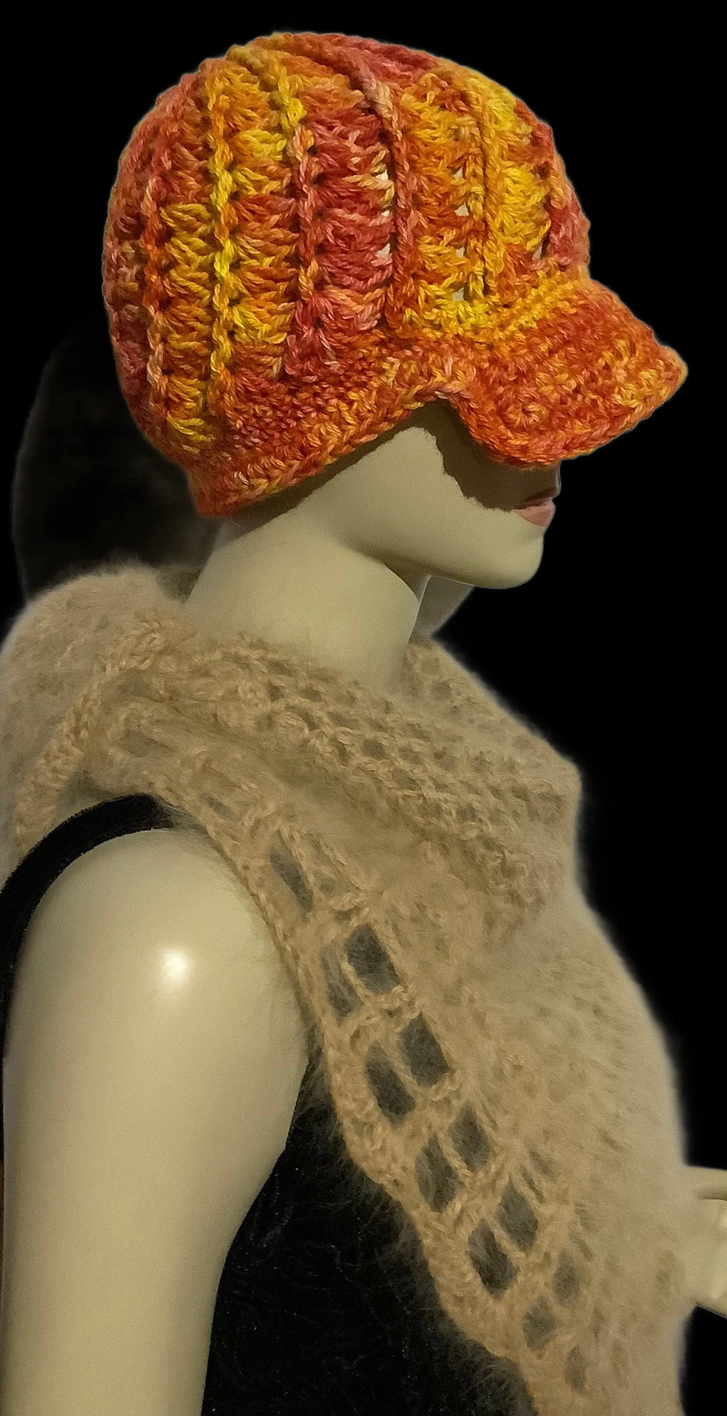 THE BEEDANCE HAT, handmade alpaca yarn, woman size, beanie with bill, Xmas gift, winter hat, stocking stuffer, made in USA