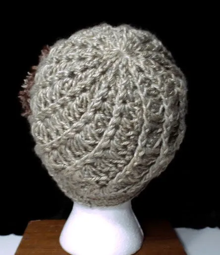 The beige crochet hat, handmade beanie with visor brim, acrylic yarn, woman size, ready to ship