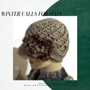 The beige crochet hat, handmade beanie with visor brim, acrylic yarn, woman size, ready to ship
