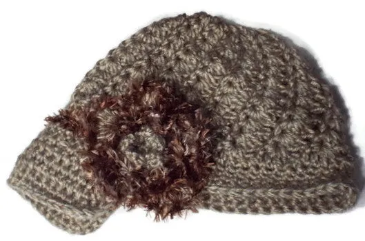 The beige crochet hat, handmade beanie with visor brim, acrylic yarn, woman size, ready to ship