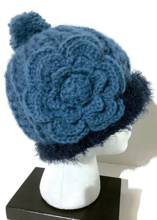 THE BLUE ALPACA HAT, crochet blue beanie alpaca hat, woman's size 23.5, for cold weather, for her, Christmas gift