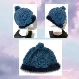 THE BLUE ALPACA HAT, crochet blue beanie alpaca hat, woman's size 23.5, for cold weather, for her, Christmas gift