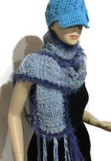 THE BLUE SKIES ALPACA SCARF, knitted alpaca scarf, woman size, one of a kind, gift for her, Christmas gift, winter wear