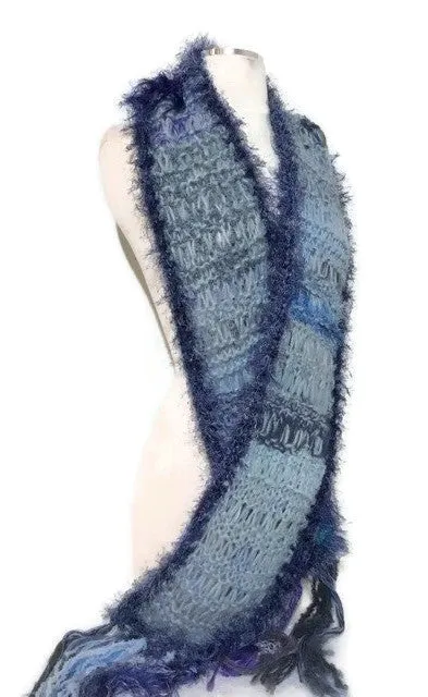 THE BLUE SKIES ALPACA SCARF, knitted alpaca scarf, woman size, one of a kind, gift for her, Christmas gift, winter wear