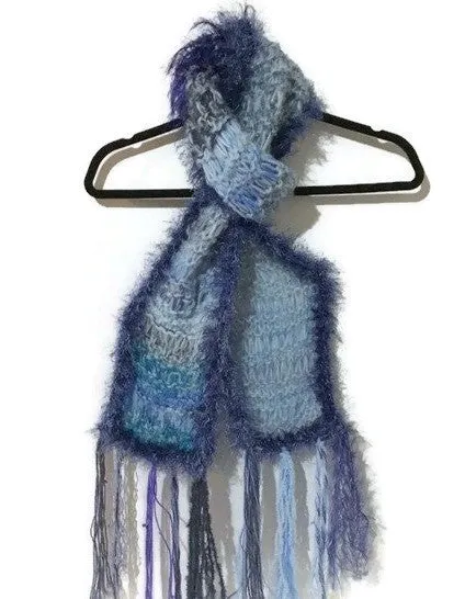 THE BLUE SKIES ALPACA SCARF, knitted alpaca scarf, woman size, one of a kind, gift for her, Christmas gift, winter wear