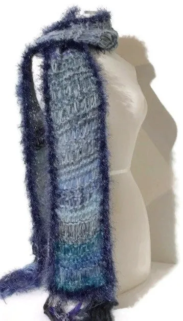 THE BLUE SKIES ALPACA SCARF, knitted alpaca scarf, woman size, one of a kind, gift for her, Christmas gift, winter wear