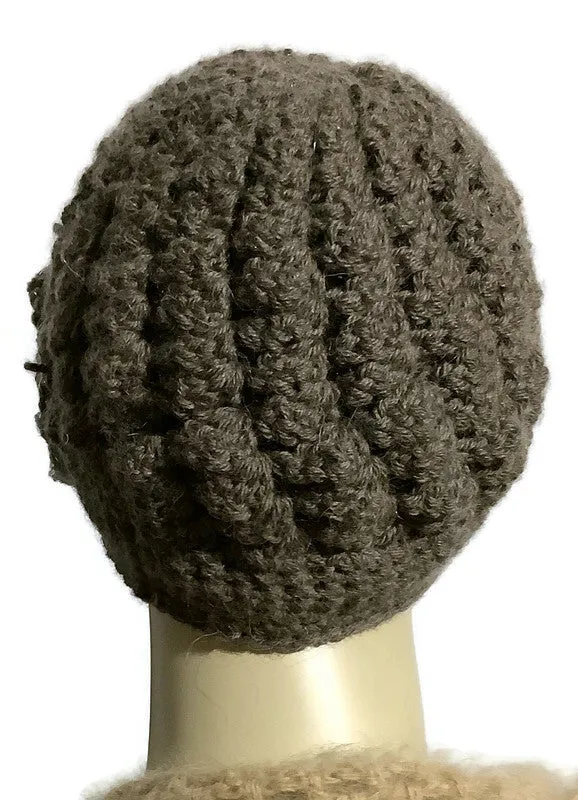 THE BROWN ALPACA HAT, handmade, crochet beanie, Peruvian alpaca fiber, winter hat, woman size, Xmas gift, winter season,