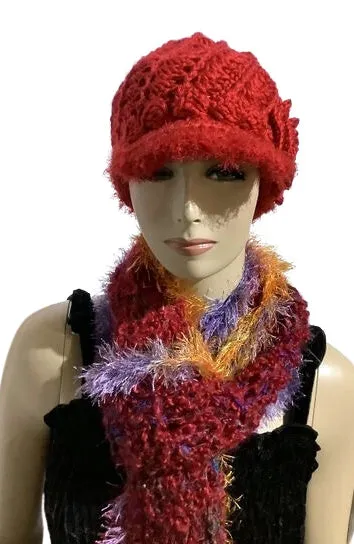 THE CHRISTMAS HAT, red handmade beanie, woman's size, size 23, crochet bus boy hat, for her, X-mas gift, hat with brim