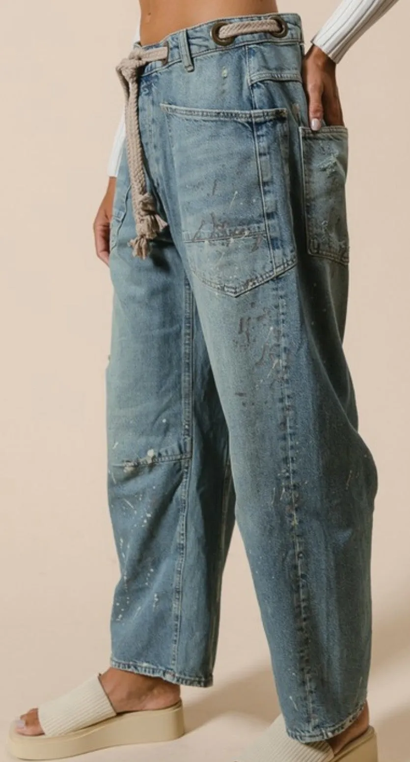 The Natalie Dripped Wash Denim Pants
