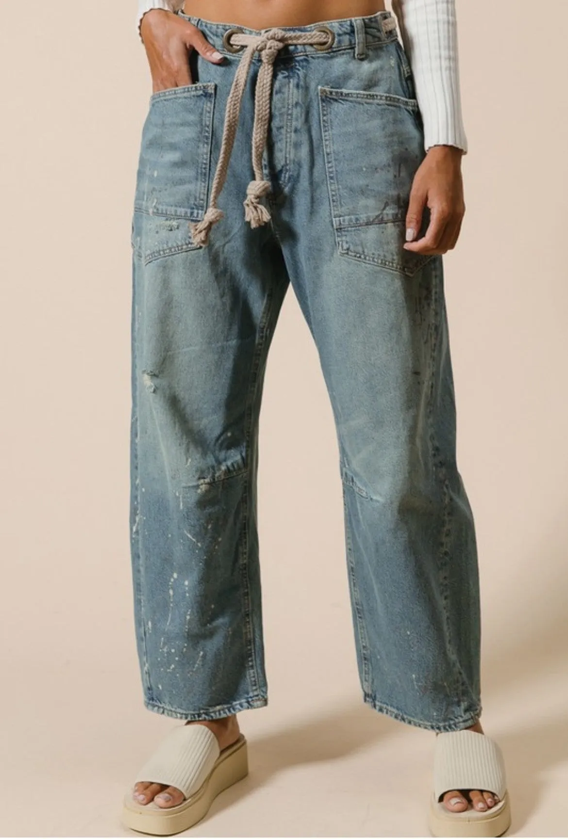 The Natalie Dripped Wash Denim Pants
