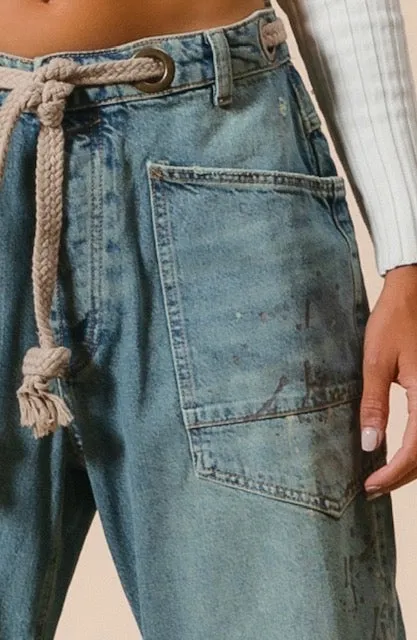 The Natalie Dripped Wash Denim Pants