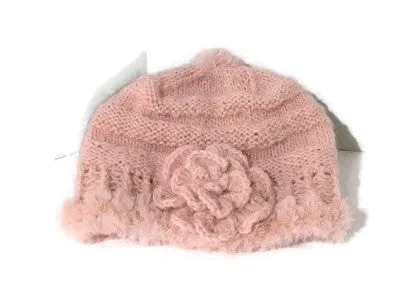 The Pink slouchy Hat, knit  beanie, pink alpaca, faux fur, woman's size, winter hat
